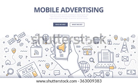 Doodle design style concept of digital advertising technologies on mobile devices