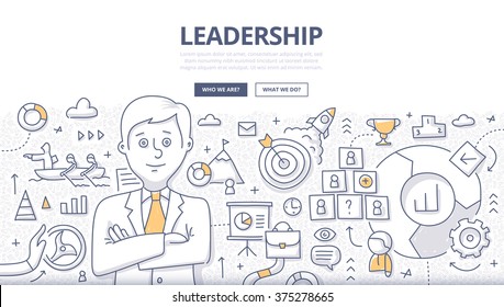 Doodle design style concept of leadership in business, career opportunities and strategy vision