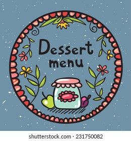 Doodle dessert menu with jam jar.