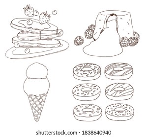 Doodle de postre, maíz pop, galleta, crema, gofre