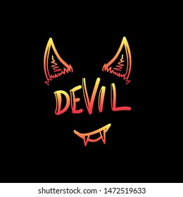 doodle of devil illustration in neon colors on black background