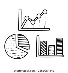 Doodle diagram, bar chart set collection. Hand drawn illustration isolated on white background.