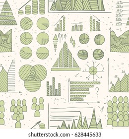Doodle Diagrams, Graphs and Charts seamless vector pattern
