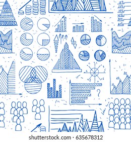 Doodle Diagrams, Graphs and Charts seamless vector pattern