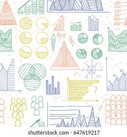 Doodle Diagrams, Graphs and Charts seamless vector pattern