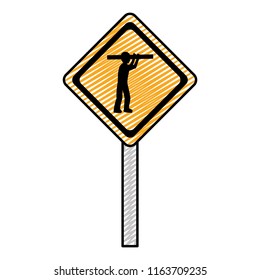 doodle diamond caution emblem and laborer with equipment