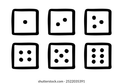 Doodle dice cube set. Game sign. Vector sketch. Gambling symbol. Decoration for apparel, greeting cards, posters, emblems, wallpapers