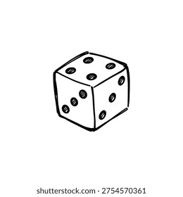 Doodle dice icon logo design. Hand drawn game cube sign and symbol. Sketch dice icon. Board games and gambling luck.