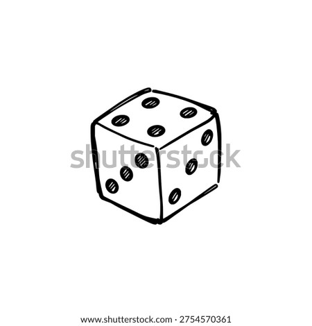 Doodle dice icon logo design. Hand drawn game cube sign and symbol. Sketch dice icon. Board games and gambling luck.