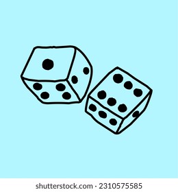 doodle dice vector design illustration in black color flat line style for game