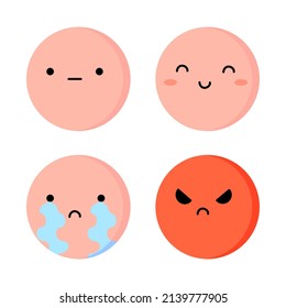 Doodle different cartoon emoticons. Love concept. Happy face. Sad face. Vector illustration. stock image. 