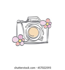 doodle digital camera illustration with two flowers