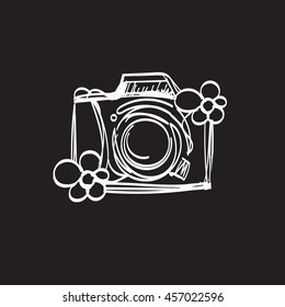 doodle digital camera illustration with two flowers