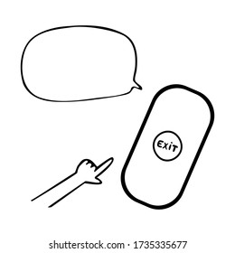 Doodle digital detox. The hand presses the button to activate the digital detox. Green button and light skin.