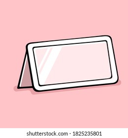 Doodle digital device, tablet on pink background. Thin outline tablet template linear cartoon vector illustration. Flat design element for icon, sticker, clipart. Mockup tablet. Hand drawn vector.