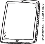 Doodle of digital tablet - black and white illustration. Hand drawn doodle vector illustration.