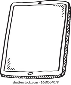 Doodle of digital tablet - black and white illustration. Hand drawn doodle vector illustration.