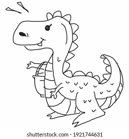 Doodle dinosaur with carrying basket to go to market