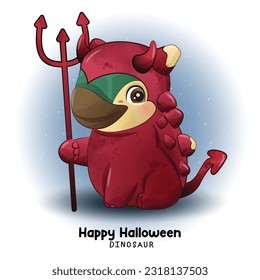 Doodle dinosaur halloween with watercolor illustration