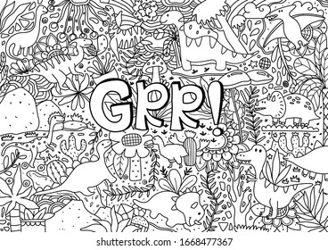 Doodle dinosaur. Dinosaur illustration. Cute illustration of dinosaur. Vector file dinosaur background