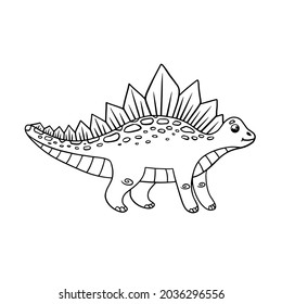 Doodle dinosaur on a white background. Coloring. Drawn black lines. Children's style big eyes. Vector illustration. Can be used on postcards, scrapbooking, banners.