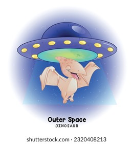 Doodle dinosaur outer space with watercolor illustration
