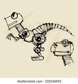 doodle dinosaur robot steampunk