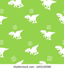 Doodle dinosaur seamless with t-rex dino baby. Textile design on white background for kids and kindergarten. T-shirt tile design for baby boy or girl.