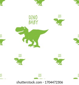 Doodle dinosaur seamless with t-rex dino baby. Textile design on white background for kids and kindergarten. T-shirt tile design for baby boy or girl.
