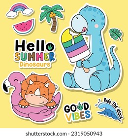 Doodle dinosaurs summer illustration collection