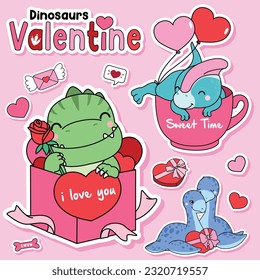 Doodle dinosaurs Valentine illustration collection