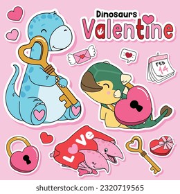 Doodle dinosaurs Valentine illustration collection