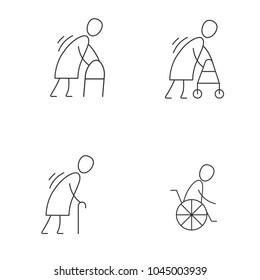 Doodle disabled people vector set. Vector image isolated on white background