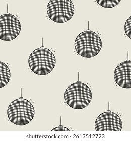 Doodle Disco ball seamless pattern. Dance mirror party ball background. Vector sketch wallpaper