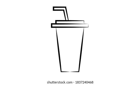Doodle of disposable glass of paper with soda and straw.