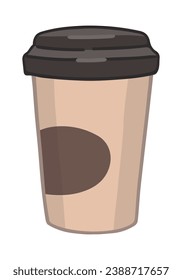 Doodle of disposable paper coffee cup. Cartoon clipart of cold season cozy beverage. Contemporary vector illustration isolated on white background.