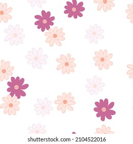 Doodle ditsy seamless pattern. Hand drawn chamomile print. Abstract floral ornament. Simple botanical backdrop. Design for fabric , textile print, surface, wrapping, cover. Vintage vector illustration