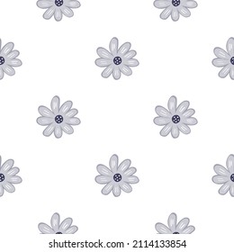 Doodle ditsy seamless pattern. Hand drawn chamomile print. Abstract floral ornament. Simple botanical backdrop. Design for fabric , textile print, surface, wrapping, cover. Vintage vector illustration