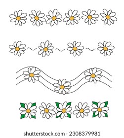 Diferente de garabato con camomila. Ornamentos vectoriales y guirnaldas con elementos decorativos. Los divisores ponen flores para los cuadernos, diarios, banners