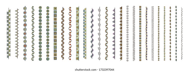 Doodle dividers, brush lines and borders set. Vector hand drawn strokes and ornaments collection. Rustic decorative design elements and patterns