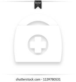 Doodle Doctors Bag icon. First aid concept. Hand drawn medical symbol. Vector illustration. Medical first aid sign white with a realistic shadow