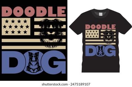 Doodle Dog 4th of July Happy Independence Day T-shirt design vector illustration. print-ready t-shirt, USA Independence day t-shirt design, graphic typography t-shirt design,