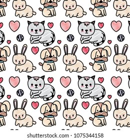 doodle dog and cat with rabbit animals background