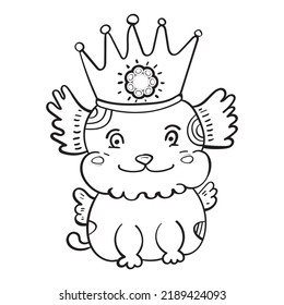 Doodle dog with crown and angel wings coloring page