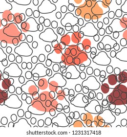 Doodle of dog foot print repeat pattern. For fabric,paper,wrap,t-shirt,textile, poster, card, scrapbooking, birthday and party invitation, wallpaper or background.