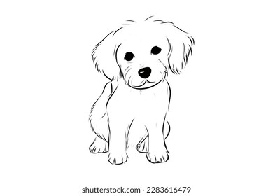 A Doodle of a dog is ideal for a coloring book. This black and white silhouette can be used as a coloring page, for practice, for class, or for kids.