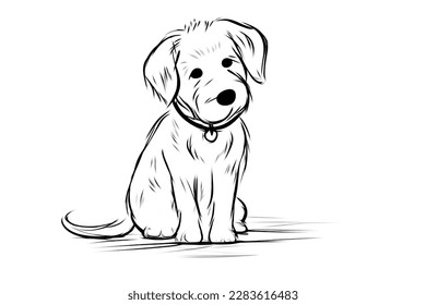 A Doodle of a dog is ideal for a coloring book. This black and white silhouette can be used as a coloring page, for practice, for class, or for kids.