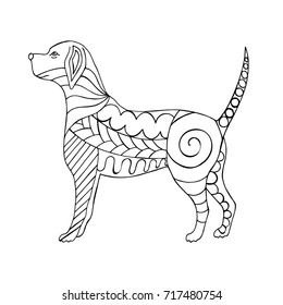 Doodle Dog isolated on white background. Freehand sketch for adult anti stress coloring book page. Symbol 2018.