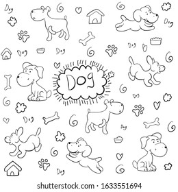 doodle dog pattern hand draw vector
