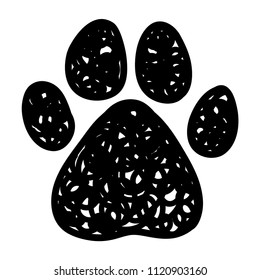 Doodle dog paw pattern background. Abstract dog paw track  for card, invitation, veterinarian clinic poster, textile, bag print, modern workshop advertising etc. 